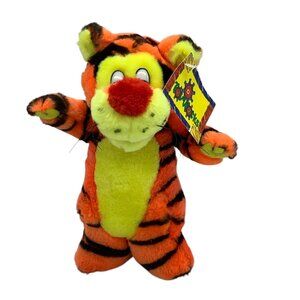 Vtg Toy Works Plush Tigger Tiger Stuffed Animal Bright Orange & Yellow Striped 9